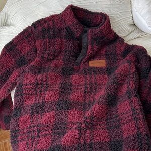 Red and Black Plaid Zip Up Sweater